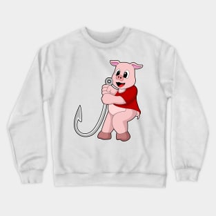 Pig at Fishing with Fish hook Crewneck Sweatshirt